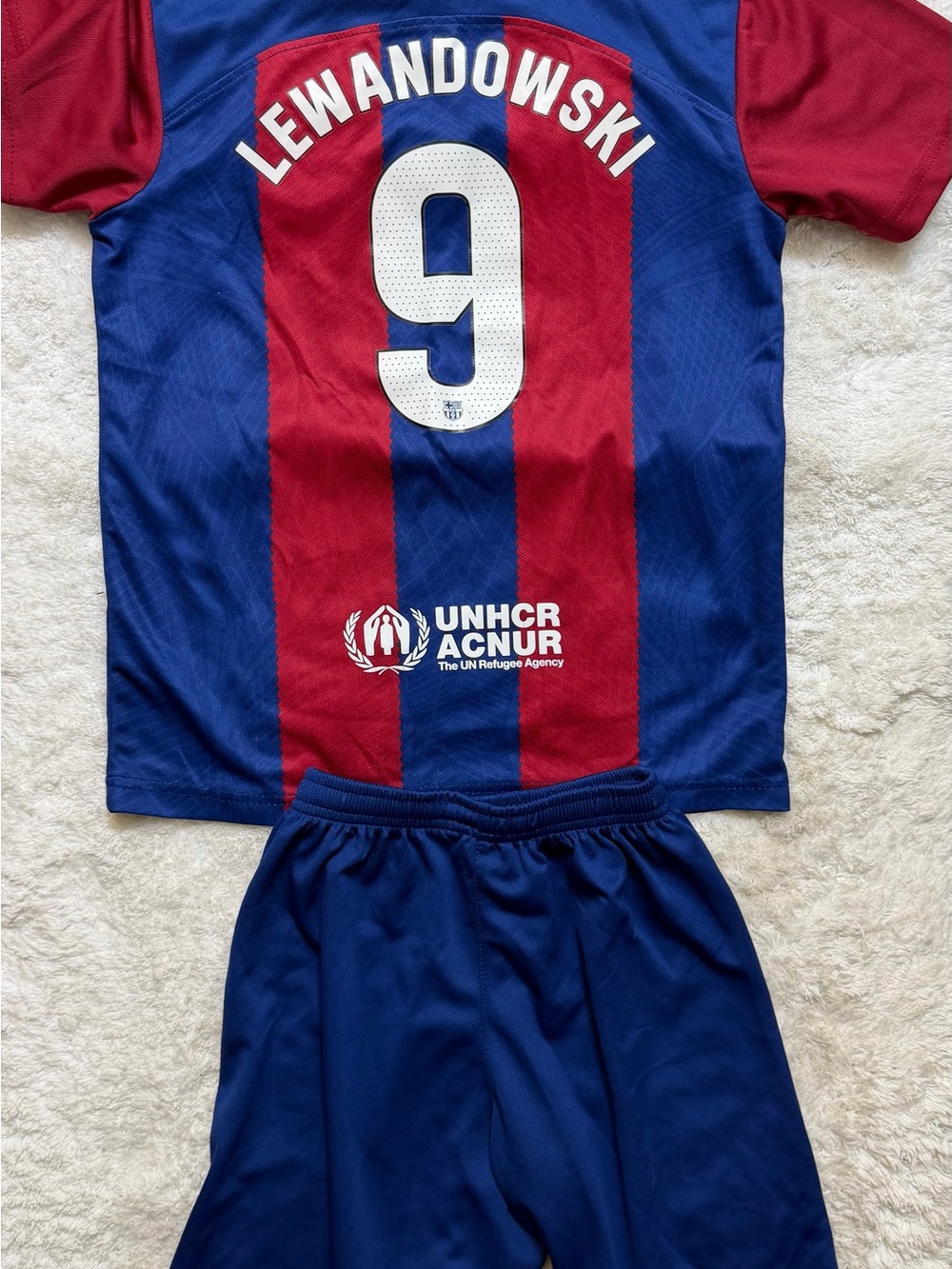 Kids FC Stripe Soccer Jersey - Lewandowski #9 Barcelona Blue & Red